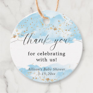 Aquarellblau goldfarbene weiße Babydusche Danke Geschenkanhänger