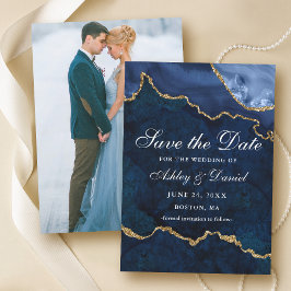 Aquarellblau Goldmarmor Agate Geode Foto Save The Date