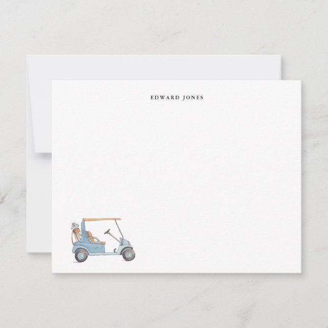 Aquarellblau Golfwagen, Golfer Personalisiert Dankeskarte (Vorderseite)