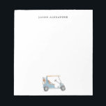 Aquarellblau Golfwagen Personalisiert Notizblock<br><div class="desc">Handgemalte Aquarellgolfwagen und Golftasche Personalisierte Notizkassette machen das ideale Geschenk für Golfliebhaber.</div>