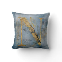 Aquarellblau Grau Gold N Monogram Throw Pillow