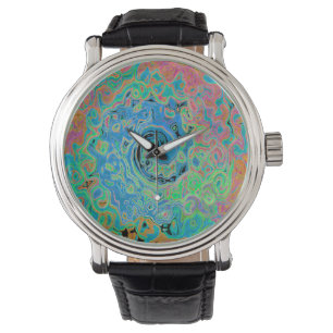 Aquarellblau Groovy Abstrakt Retro Liquid Swirl Armbanduhr