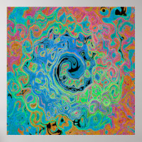 Aquarellblau Groovy Abstrakt Retro Liquid Swirl