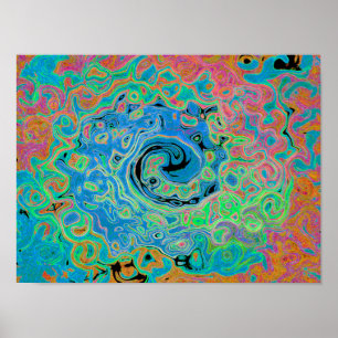 Aquarellblau Groovy Abstrakt Retro Liquid Swirl Poster