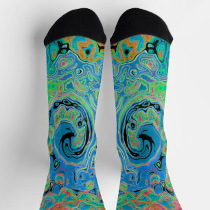 Aquarellblau Groovy Abstrakt Retro Liquid Swirl Socken