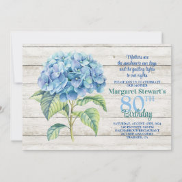 Aquarellblau Hydrangea 80. Geburtstag Einladung
