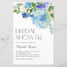 Aquarellblau Hydrangea Bridal Dusche Einladung