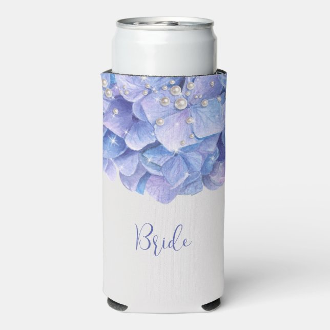 Aquarellblau Hydrangea Perls Brautparty Selters Dosenkühler (Seltzer Rückseite)
