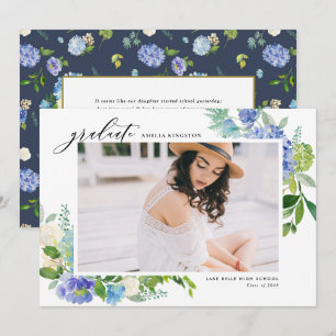 Aquarellblau Hydrangea Rahmen Foto Abschluss Einladung