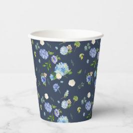 Aquarellblau Hydrangea und Rose Blumenmuster Pappbecher