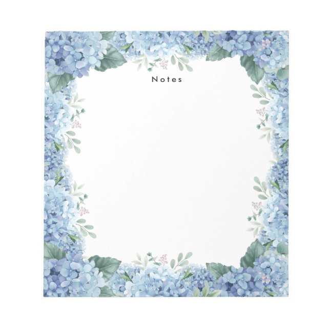 Aquarellblau-Hydrangeas Personalisiert Notepad Notizblock (Vorderseite)
