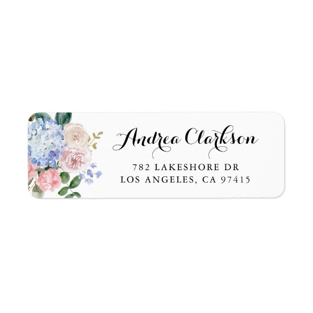 Aquarellblau-Hydrangeas und rosa Rosenschrift (Vorne)