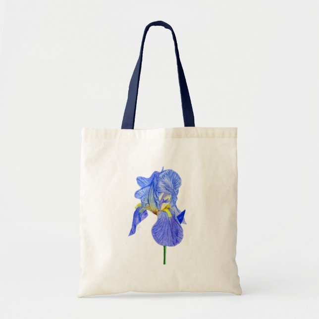 Aquarellblau Iris Blume Totbeutel Tragetasche (Vorne)