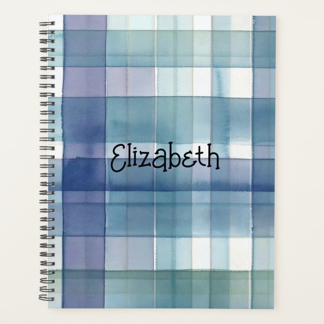 Aquarellblau Kariert Planer (Vorderseite)