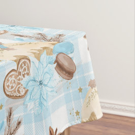 Aquarellblau Karierte Weihnachtskekse & Pudding Tischdecke