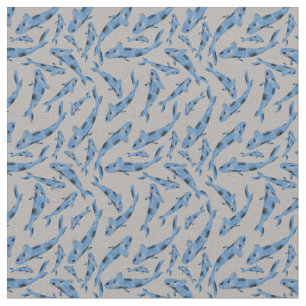 Aquarellblau Koi Fisch Graues Muster Stoff