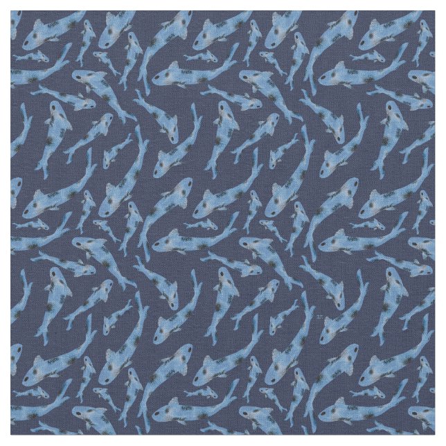 Aquarellblau-Koi-Fischmuster Stoff (Nahaufnahme)