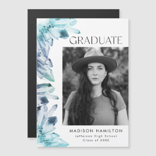 Aquarellblau Kristalle Foto Abschluss Magneteinladung