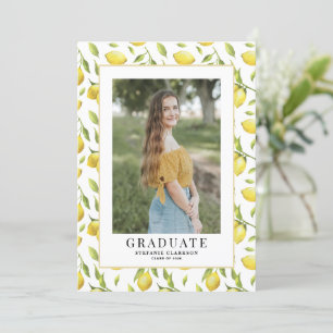 Aquarellblau Lemon Grünpflanzen Muster Foto Abschl Einladung
