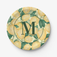Aquarellblau Lemons Grüne Mit Monogramm