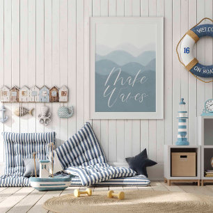 Aquarellblau macht Wellen Poster