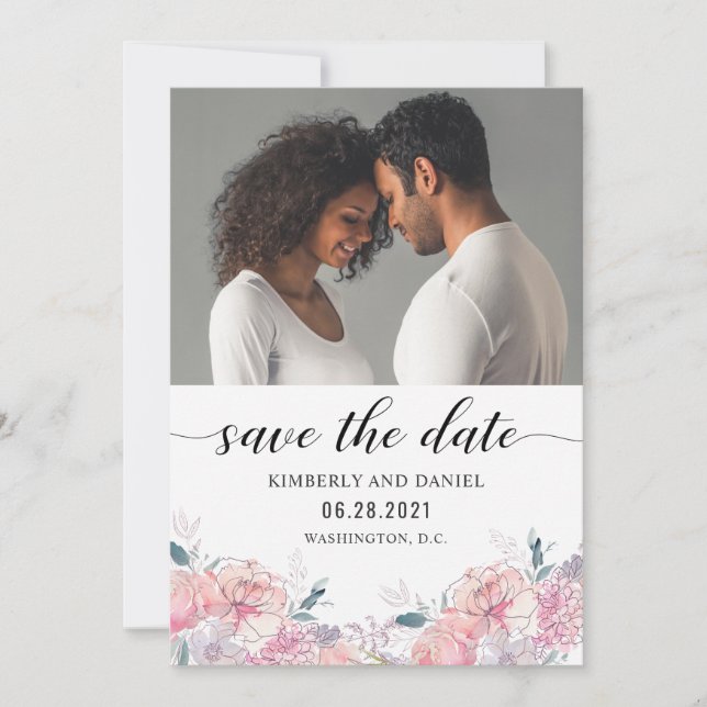 Aquarellblau mit Ihrem Foto Save the Date (Vorderseite)