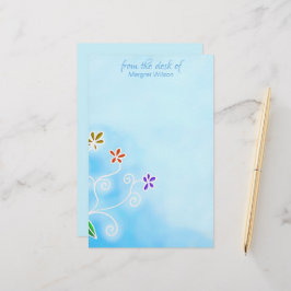 Aquarellblau mit Whimsikischen Blume Persönlich Briefpapier