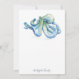 Aquarellblau Oktopus Personalisiert Stationierung Mitteilungskarte