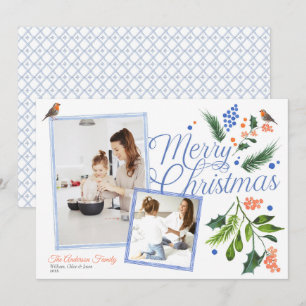 Aquarellblau Orange Frohe Weihnachten Zwei Fotos