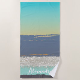 Aquarellblau Personalisiert Strandtuch