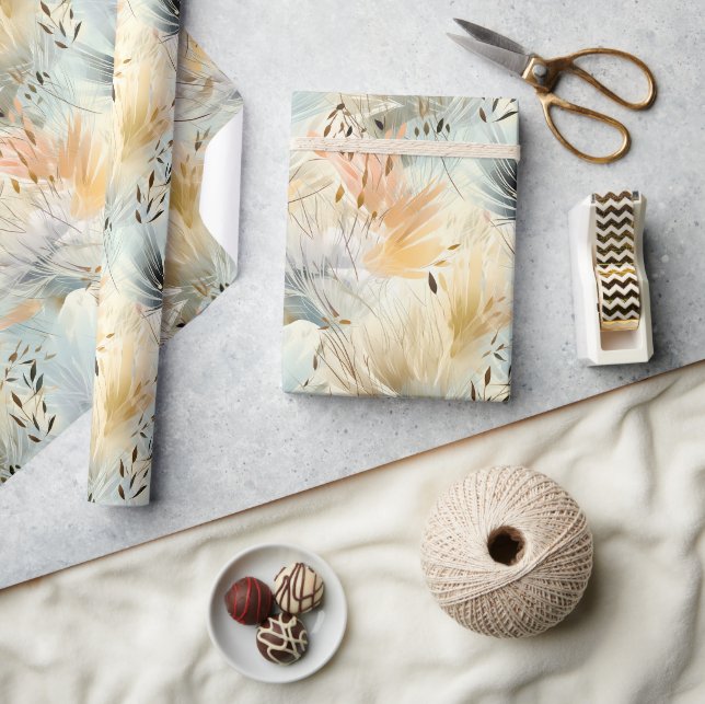Aquarellblau-Pfirsichgelb-Pfirsichgelb-Frühling Geschenkpapier (Kunsthandwerk)