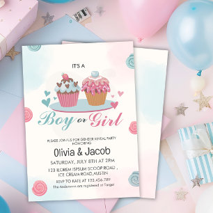 Aquarellblau, pinkfarbenes Kuchengeschlecht offenb Einladung