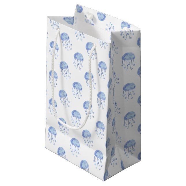 Aquarellblau-Quallen-Stranddesign Kleine Geschenktüte (Vorderseite Schrägansicht)