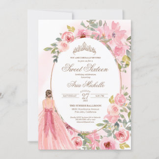 Aquarellblau Rosa Blumensaft 16 Geburtstag Einladung