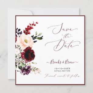 Aquarellblau Rosa Burgund Merlot-Rose Einladung