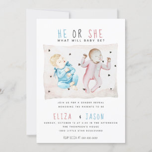  Aquarellblau Rosa Er oder sie Geschlecht zeigen N Einladung