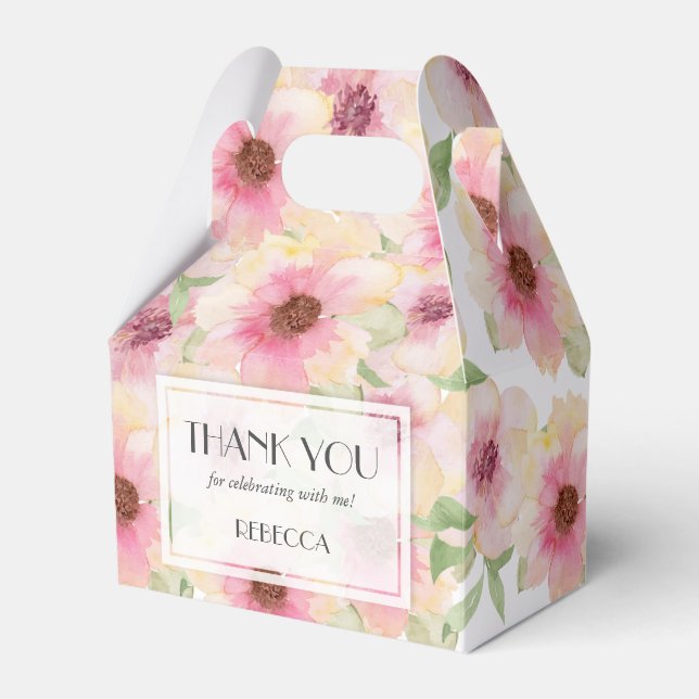 Aquarellblau Rosa Floral Vielen Dank Geschenkschachtel (Vorderseite)