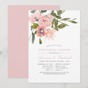 Aquarellblau Rosa Hochzeitsessen Probe Einladung