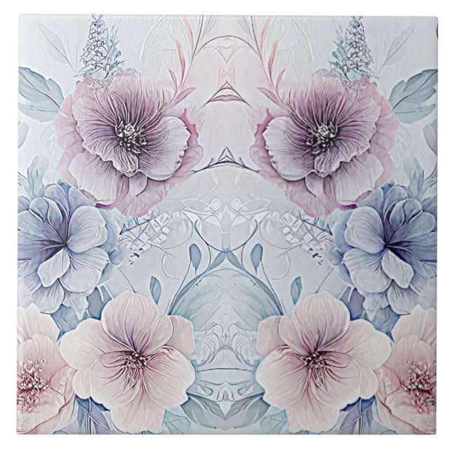 Aquarellblau Rosa Keramik Tile Fliese (Vorderseite)