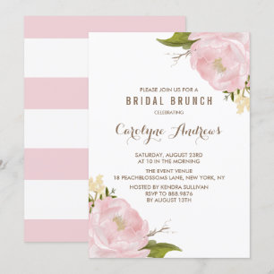 Aquarellblau Rosa Peonies Bridal Brunch Einladung