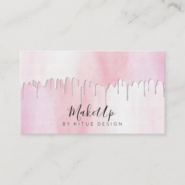 Aquarellblau Rosa Tropfen Glam Makeup Mode Visitenkarte (Vorderseite)