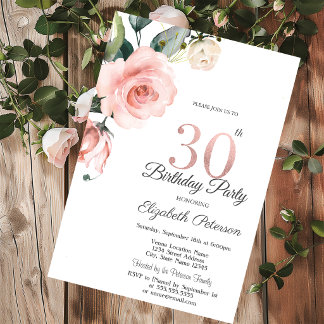 Aquarellblau Rose 30. Geburtstag Einladung