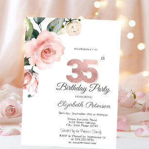 Aquarellblau Rose 35. Geburtstag Einladung