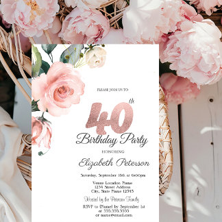 Aquarellblau Rose 40. Geburtstag Einladung