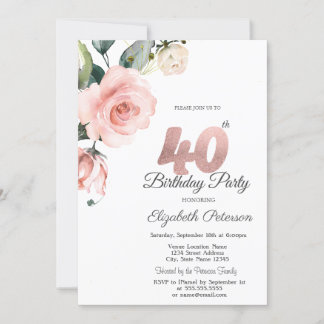 Aquarellblau Rose 40. Geburtstag Einladung