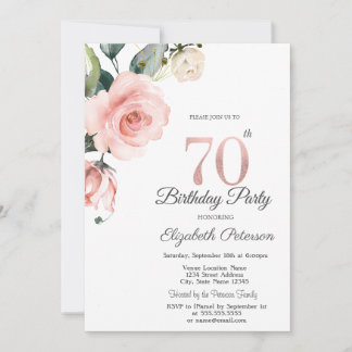 Aquarellblau Rose 70. Geburtstag Einladung