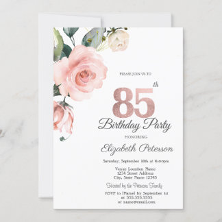 Aquarellblau Rose 85. Geburtstag Einladung