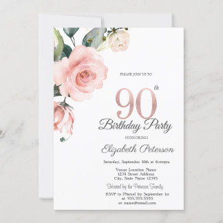 Aquarellblau Rose 90. Geburtstag Einladung