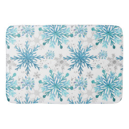 Aquarellblau & Silberner Glitzer Winterschneeflock Badematte
