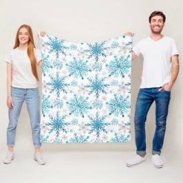 Aquarellblau & Silberner Glitzer Winterschneeflock Fleecedecke